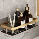 Black And Gold Rectangle Wall Rack with Adhesive